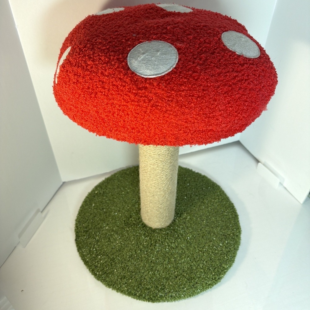 Deluxe Jute Mushroom Cat Scratching Post Multicolor And Adorable 17" Tall